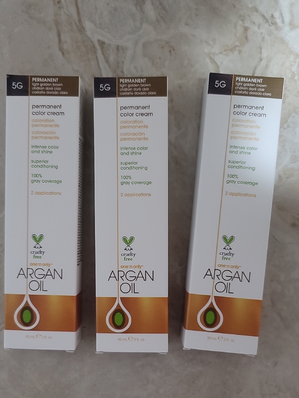 Bundle Of 3 One 'N Only , Argan Oil Permanent Color Cream  5G Light Golden Brown